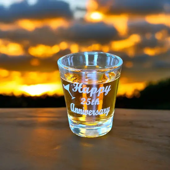 2oz Happy 25th Anniversary shot glass {7}