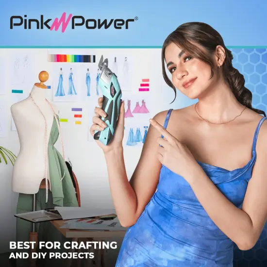 Pink Power Electric Fabric Scissors Box Cutter for Crafts, Sewing, Cardboard, Carpet, & Scrapbooking - Heavy Duty Professional Shears Cutting Tool - Aqua Splash Automatic Cordless Electric Scissors {6}