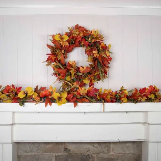 9 ft. Artificial Garland with Lights - Fall Harvest Leaf {6}