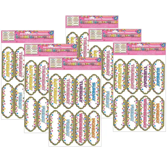 Magnetic Die-Cut Timesavers & Labels, Confetti Days of the Week, 8 Per Pack, 6 Packs {1}