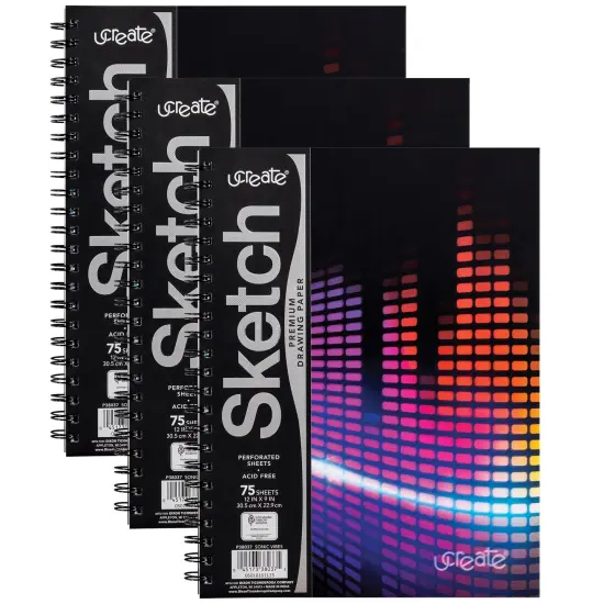 Fashion Poly Sketch Book, Sonic Vibes, Unruled, 12" x 9", Pack of 3 {1}