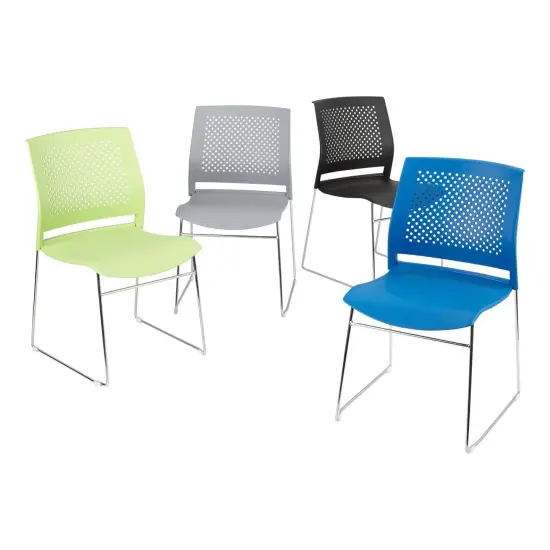 Chrome Sled Base Office Stack Chair with Perforated Seatback (Pack of 5), Brilliant Blue {4}