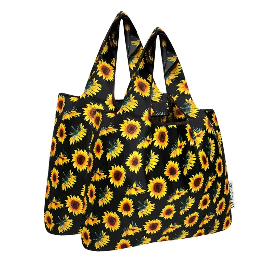 Wrapables Medium Foldable Tote Nylon Reusable Grocery Bag (Set of 2), Sunflowers {1}