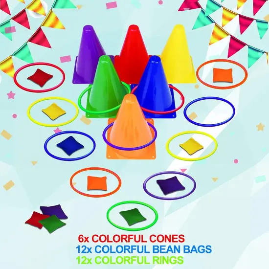 31PCS 3 in 1 Carnival Outdoor Games Combo Set for Kids, Soft Plastic Cones Bean Bags Ring Toss Game, Gift for Birthday Party/Xmas {2}