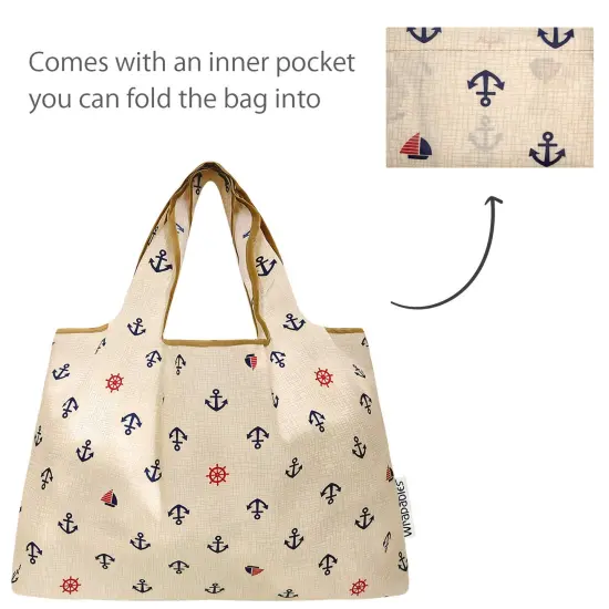 Wrapables Large Foldable Tote Nylon Reusable Grocery Bags, Anchors Away {5}