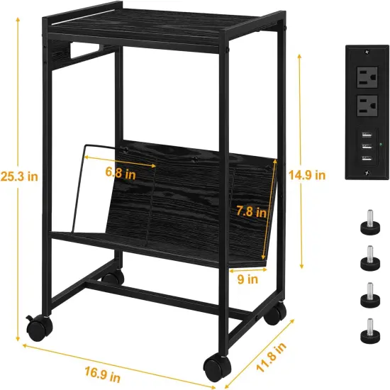 Record Player Holder Stand End Table with Vinyl Storage Black {2}
