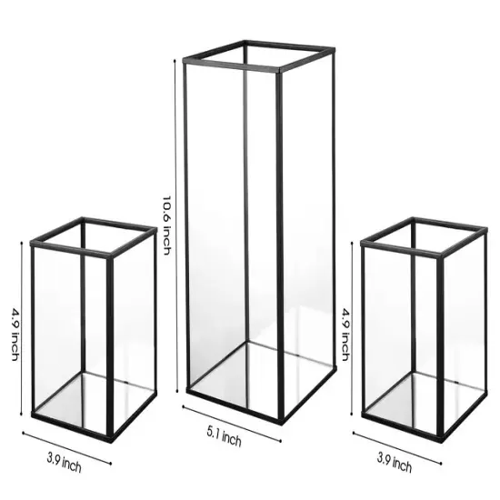 Small Hurricane Candle Holder Set of 3 Pieces, Black Glass Candle Holder {5}