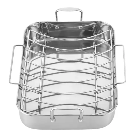 Roasting Pan with Rack 16.5 Inch Stainless Steel Rectangular Turkey Roaster Pan {3}