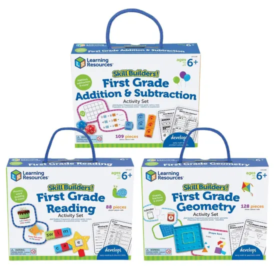 Skill Builders! 1st Grade Activity Set 3-Pack, Reading, Addition & Subtraction, Geometric Shapes {1}