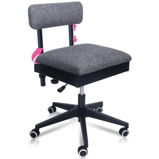 Pink Power Sewing Chair with Wheels and Adjustable Back Support - Hydraulic Armless Sewing Machine Chair for Crafting, Quilting - Sewing Room Furniture -Ergonomically Designed Professional Craft Chair {1}