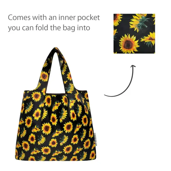 Wrapables Medium Foldable Tote Nylon Reusable Grocery Bag (Set of 2), Sunflowers {4}
