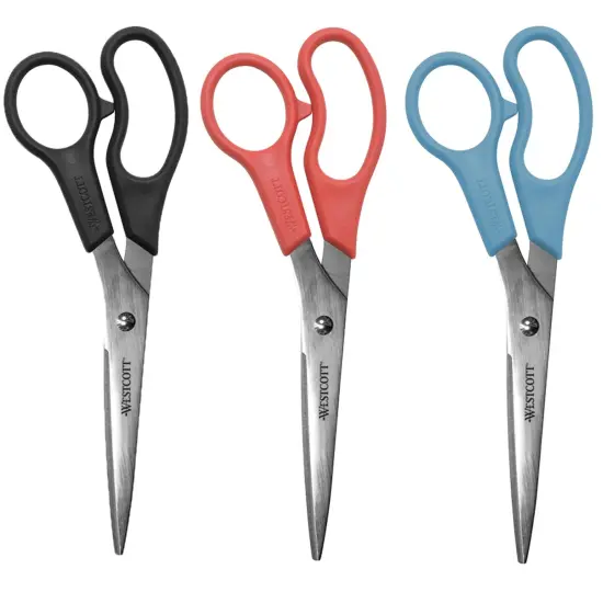 All Purpose Value Scissors, 8" Straight, Assorted Colors, Pack of 3 (No Color Choice) {1}