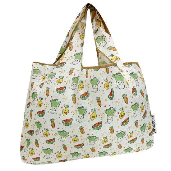 Wrapables Large Foldable Tote Nylon Reusable Grocery Bags, Happy Food {1}