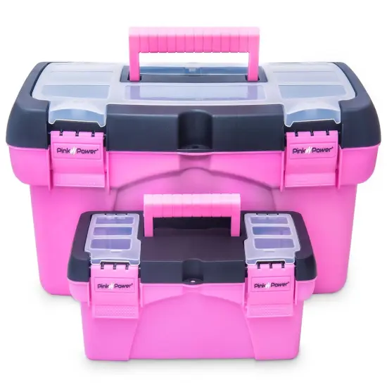 Pink Power Pink Tool Box for Women - Sewing, Art & Craft Organizer Box Small & Large Plastic Tool Box with Handle - Pink Toolbox Sewing Box Tool Storage Box - Portable Mini Locking Tool Boxes (2 Pack) {2}
