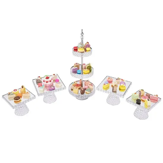 Dessert Plate Display Rack 5Pcs Cupcake Holder Tray Crystal Beads Cake Stand {2}