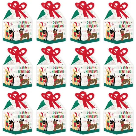 Big Dot of Happiness Christmas Pets - Square Favor Gift Boxes - Cats and Dogs Holiday Party Bow Boxes - Set of 12 {5}