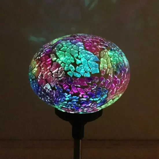 Solar Mosaic Glass Ball Garden Stake Color Change LED Light Outdoor Yard Decor {2}