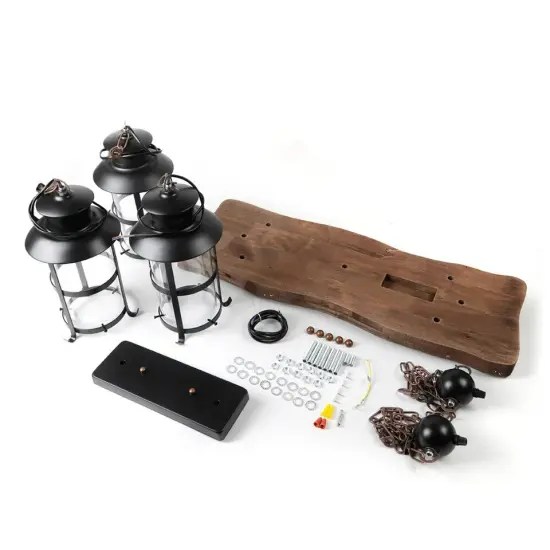 3Lights Farmhouse Loft Rustic Chandelier Wood Pendant Ceiling Light Fixture Lamp {4}