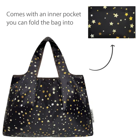 Wrapables Large Foldable Tote Nylon Reusable Grocery Bags, Shining Stars {5}