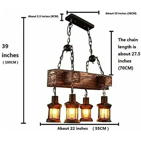 4 Lights Chandelier Pendant Lighting Wooden Ceiling Light Hanging Lamp Fixture {4}