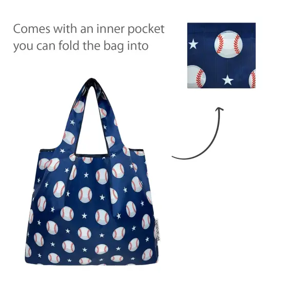 Wrapables Medium Foldable Tote Nylon Reusable Grocery Bag (Set of 2), Baseball {4}