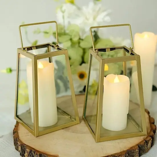 CLEAR GOLD 2 Geometric 6" Metal Lantern CANDLE HOLDERS Hanging Terrariums Party {4}