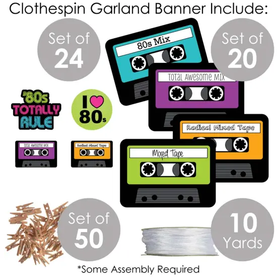 Big Dot of Happiness 80's Retro - Totally 1980s Party DIY Decorations - Clothespin Garland Banner - 44 Pieces {6}