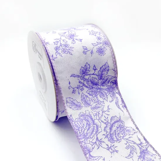 Designer’s Shop Rose Floral wired edge ribbon, 2.5” x 10 yard, Holiday and Wedding Ribbons Lilac {1}