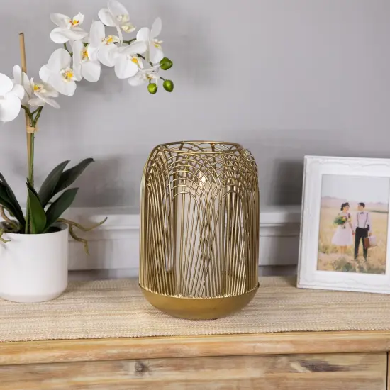 Northlight Medium Layered Iron Pillar Candle Holder - 10.5" - Brass Finish Gold {4}