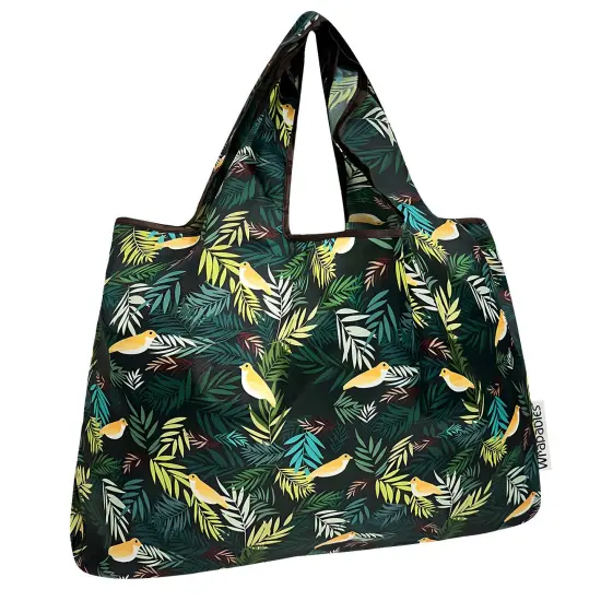 Wrapables Large Foldable Tote Nylon Reusable Grocery Bags, Birds in Ferns {1}