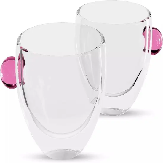 Elle Decor Double Wall Glass Coffee Mugs with Colored Handle | Set of 2 {1}