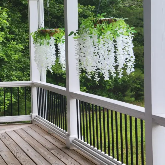 12pcs Artificial Wisteria Vine Hanging Rattan Garland Silk Flower for Wedding Party Home Garden Outdoor Ceremony Floral D&eacute;cor, White {4}