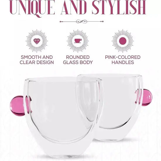 Elle Decor Double Wall Glass Coffee Mugs with Colored Handle | Set of 2 {2}