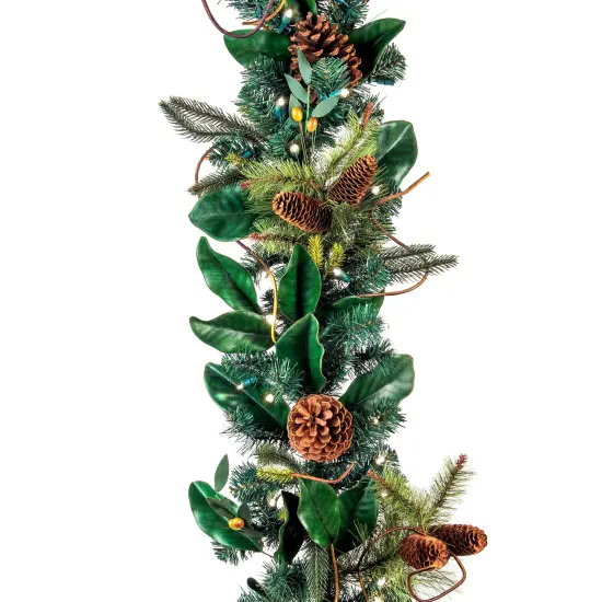 9 ft. Artificial Garland with Lights - Magnolia Leaf {2}
