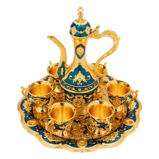 Luxury Turkish Tea Set, Vintage Turkish Coffee Set with Pot and 6 Cups for Home {1}