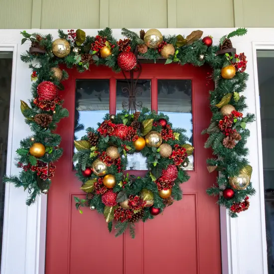 30 in. Lighted Christmas Wreath - Scarlet Hydrangea {6}