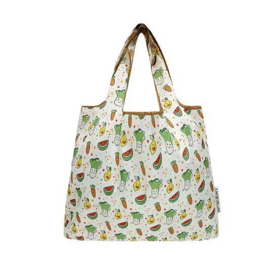 Wrapables Medium Foldable Tote Nylon Reusable Grocery Bag (Set of 2), Happy Food {3}