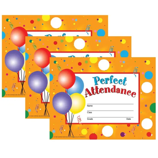 Perfect Attendance Certificates & Reward Seals, 30 - 8.5" x 11" Certificates & 160 Seals Per Set, 3 Sets {1}