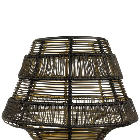 Northlight Small Woven Iron Pillar Candle Holder with Wooden Base - 7.25" - Black {7}