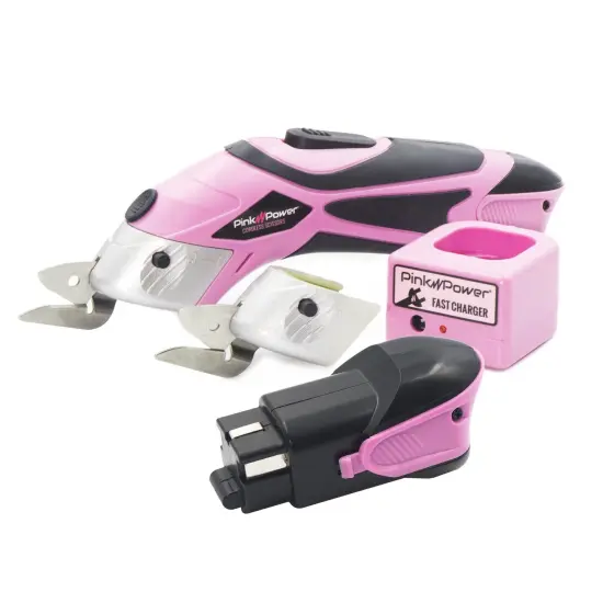 Pink Power 4V Pink Cordless Electric Rechargeable Fabric Scissors and Extra Battery Bundle {1}