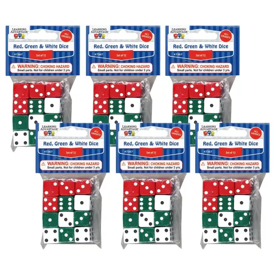 Dot Dice - Red/Green/White - 12 Per Pack - 6 Packs {1}