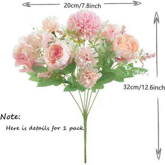 Artificial Flower Bunches, Fake Peony Silk Hydrangea Bouquet, Table Wedding Decor, Faux Flower Arrangements, White Champagne {4}