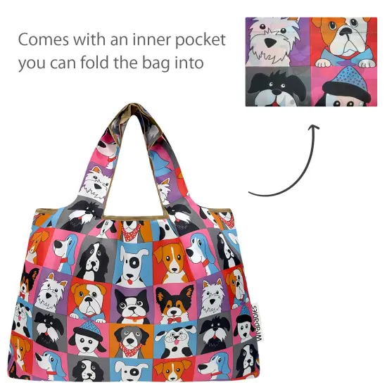 Wrapables Large Foldable Tote Nylon Reusable Grocery Bags, Cute Dogs {5}