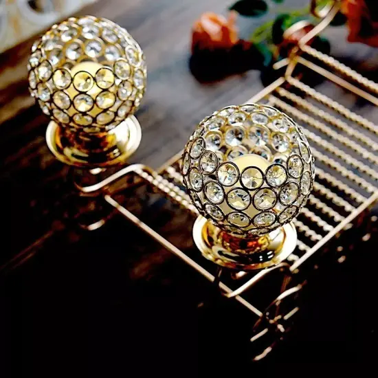 GOLD 18" Cinderella Carriage Crystal Beaded CANDLE HOLDERS CENTERPIECE Wedding {4}