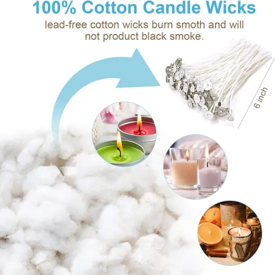 100Pcs Cotton Candle Wicks, 6 Inches Low Smoke Pre-Waxed Candle Wicks for Candle Making, Candle DIY {3}