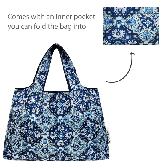 Wrapables Large Foldable Tote Nylon Reusable Grocery Bags, Floral Mosaic {5}