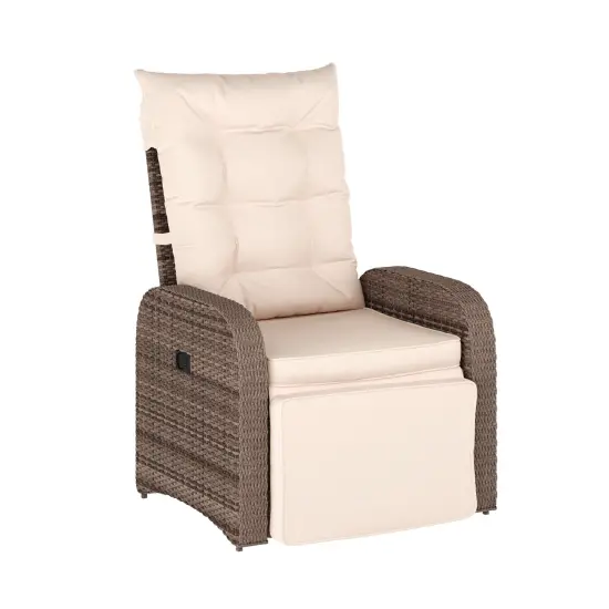 Merrick Lane Selci Modern Style Patio Wicker Rattan Indoor/Outdoor Recliner Lounge Chair with Side Table and Adjustable Back Beige/BrownFrame {1}