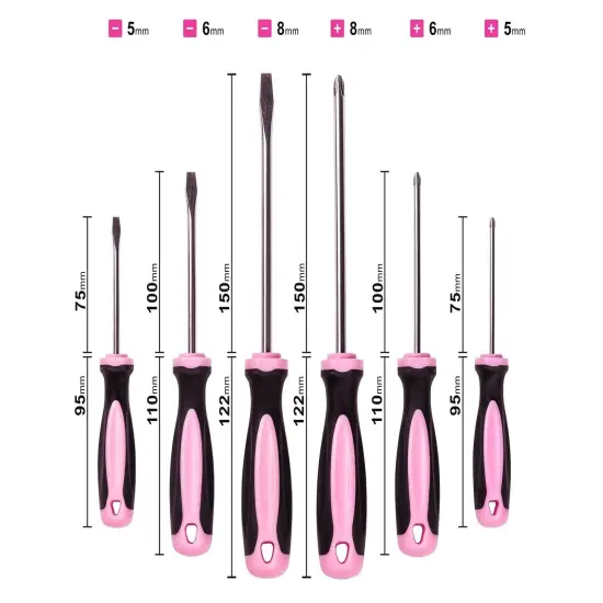 Pink Power Magnetic Screwdriver Set - 6 Piece Phillips Head and Flat Head Hand Pink Tool Set for Women & Ladies - Insulated Screwdriver Kit with Magnetic Tip - Screw Drivers Set {5}