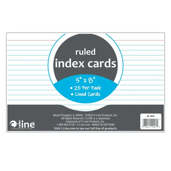 Index Cards, 5" x 8", White, Ruled, 25 Per Pack, 10 Packs {2}