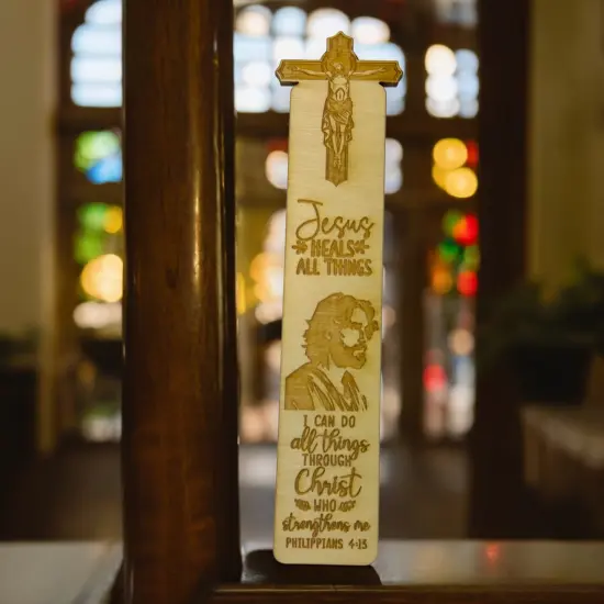 Bookmark - Jesus Heals all things - Birch wood Jesus Religious {3}